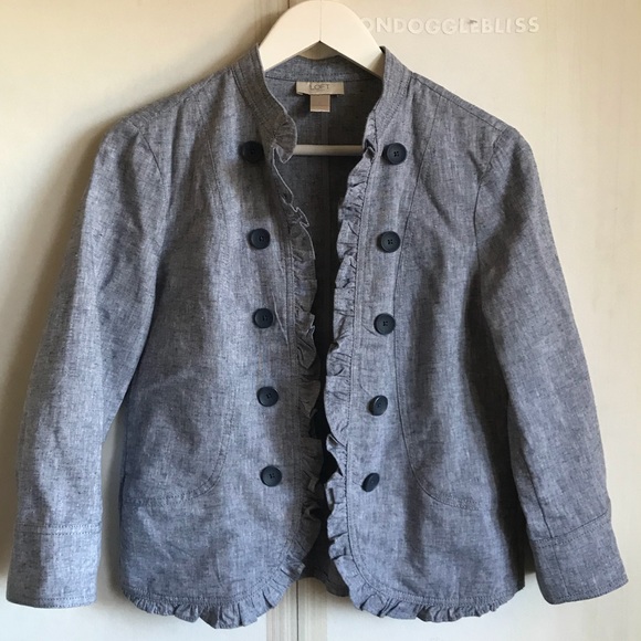 LOFT Jackets & Blazers - LOFT Light Blue Linen Cotton Ruffle Trim Blazer